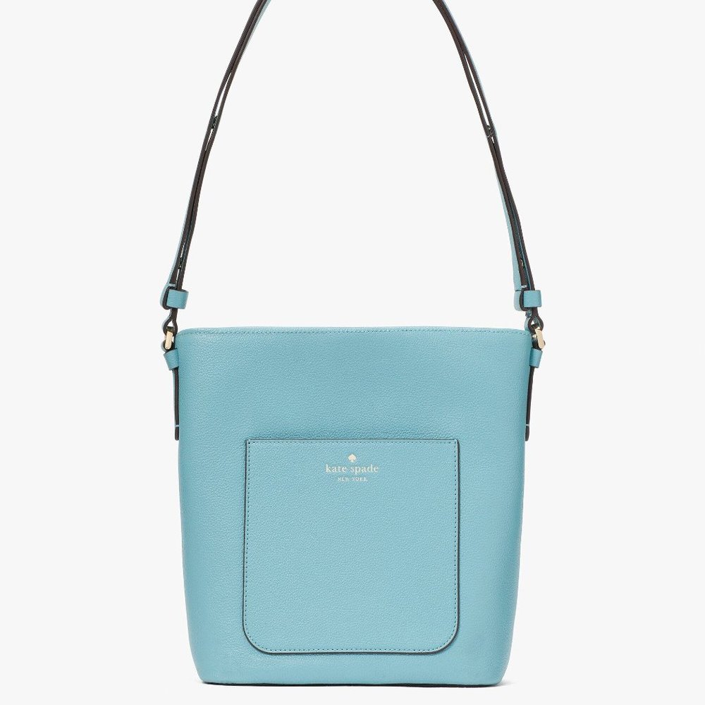 New Kate Spade Elsie Bucket Bag Pebbled Leather Smokie Blue